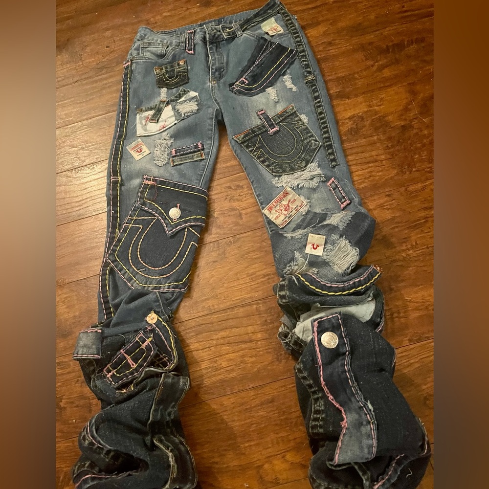 Custom True Religion Patchwork Stacked Jeans - image 3